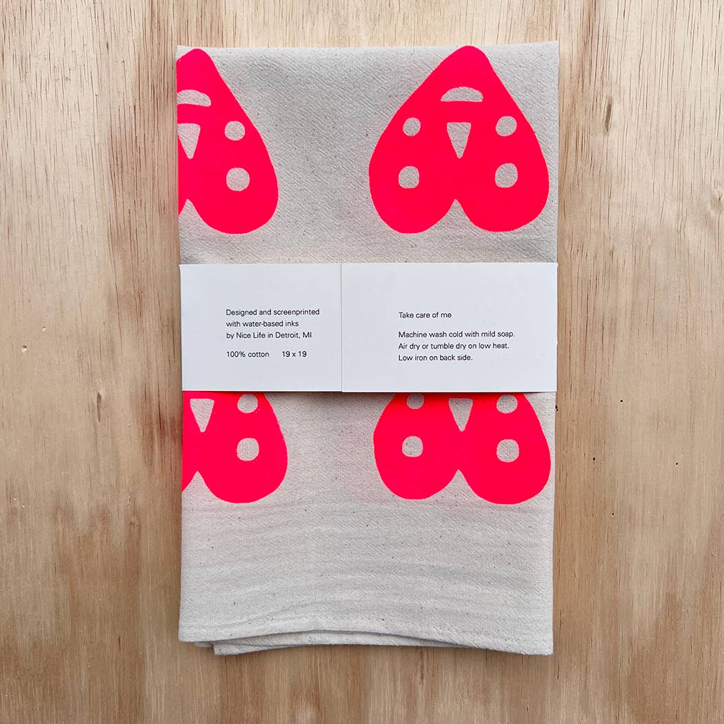 Heart screenprinted tea towel