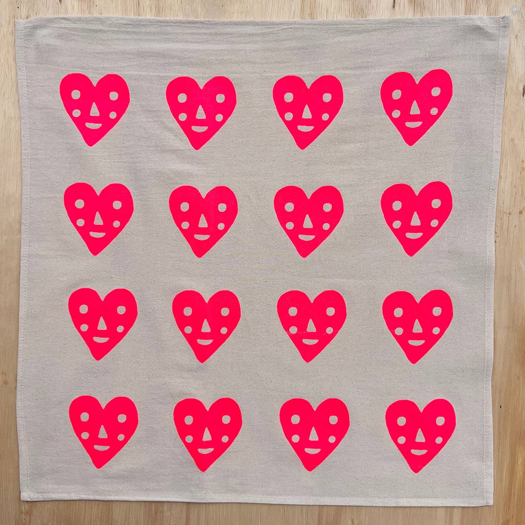 Heart screenprinted tea towel
