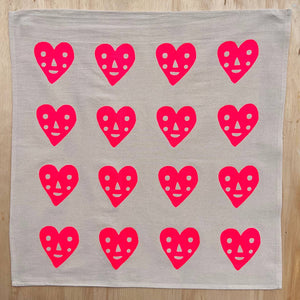 Heart screenprinted tea towel