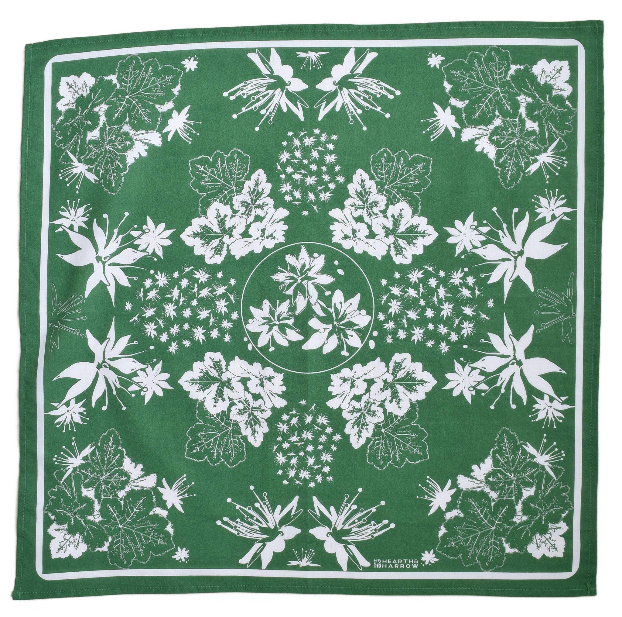 Shade Garden Bandana - 100% Cotton - Green Garden - Floral
