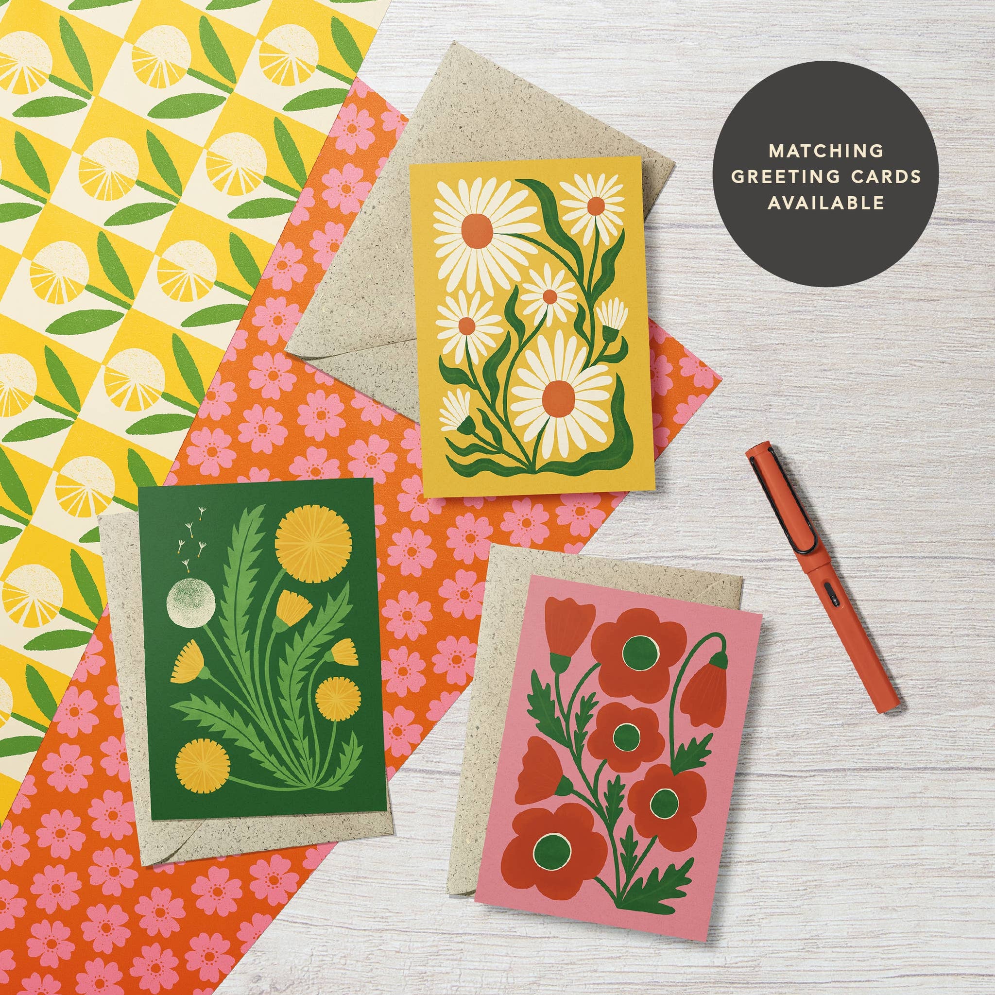 Rose Wildflower | Modern-Retro Recycled Gift Wrap Paper