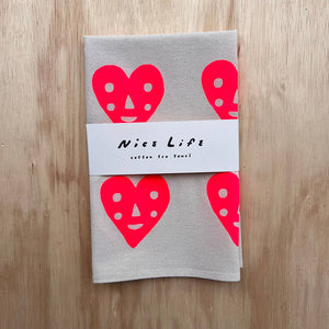 Heart screenprinted tea towel