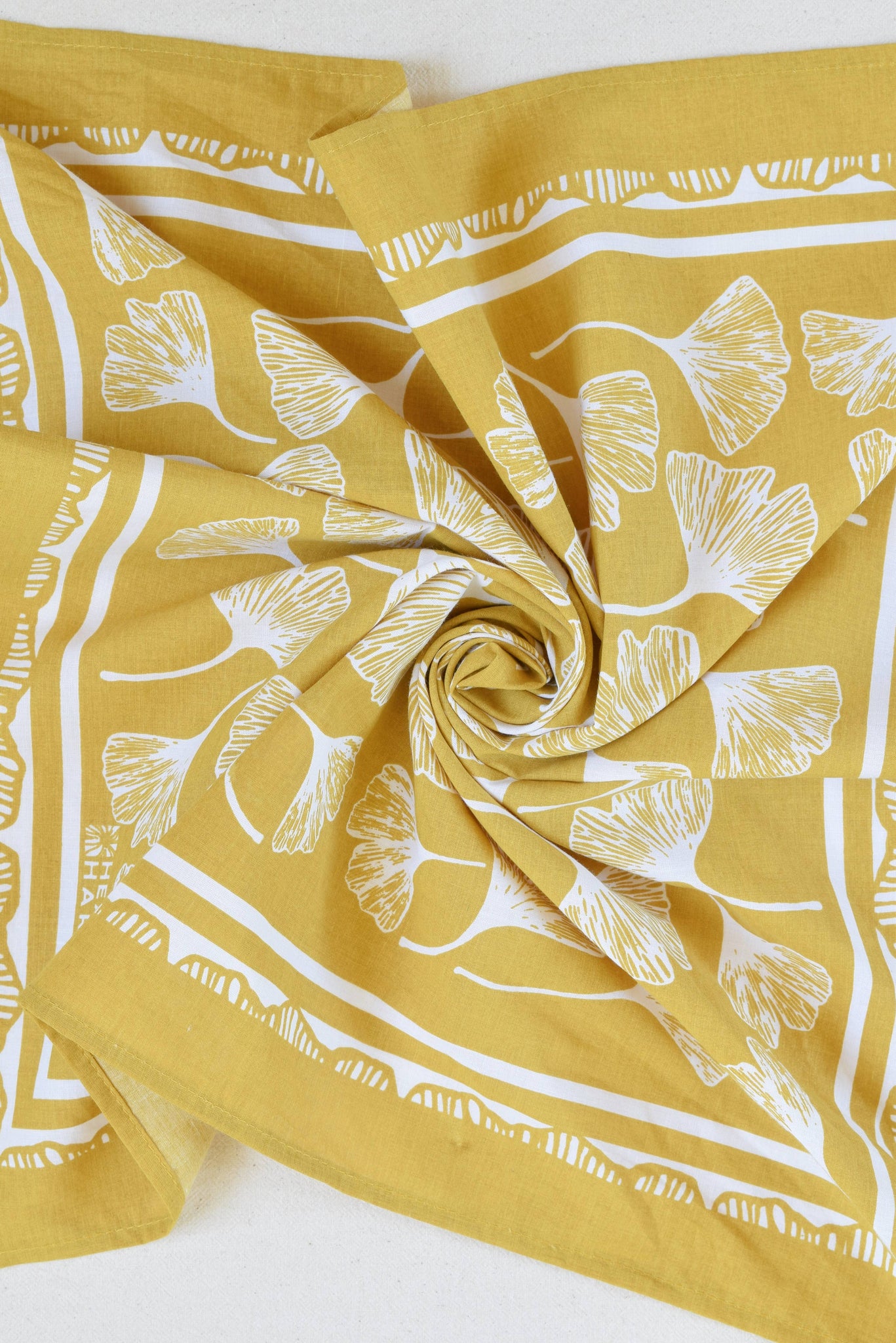 Ginkgo Leaf Bandana - 100% Cotton - Hand Printed - Yellow