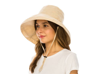 Packable Canvas Sun Protection Hat w/ Chin Cord - 4 Colors!
