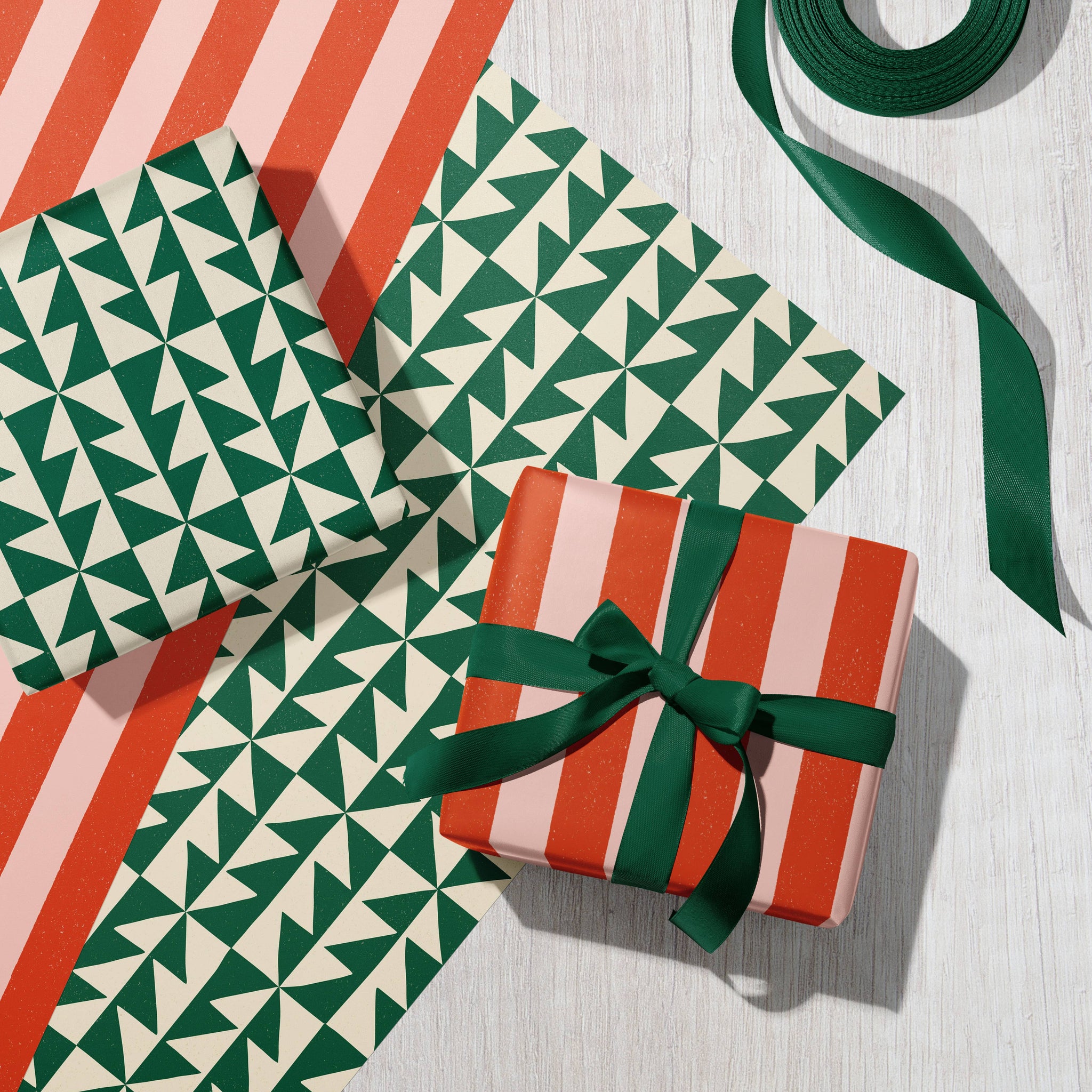 Geo Pines | Retro Christmas Tree Recycled Gift Wrap Paper