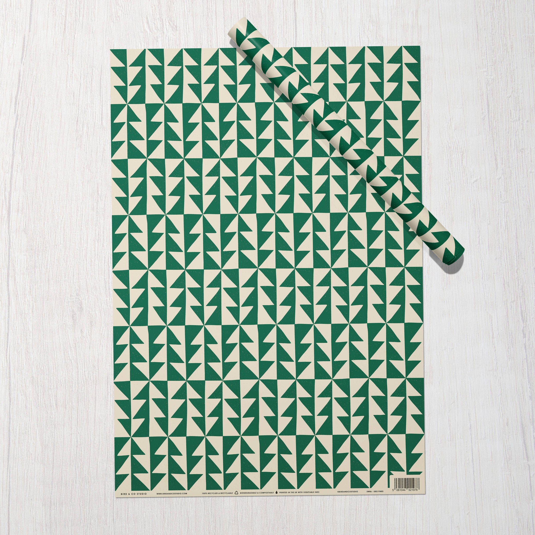 Geo Pines | Retro Christmas Tree Recycled Gift Wrap Paper