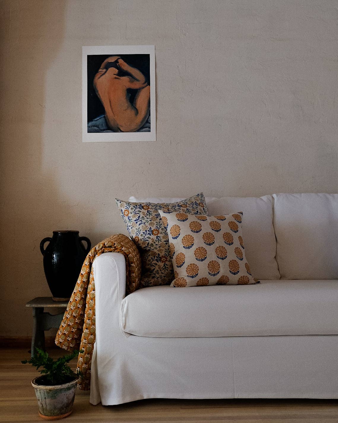 Alisha - Hand Block-printed Linen Pillowcase (Yam)
