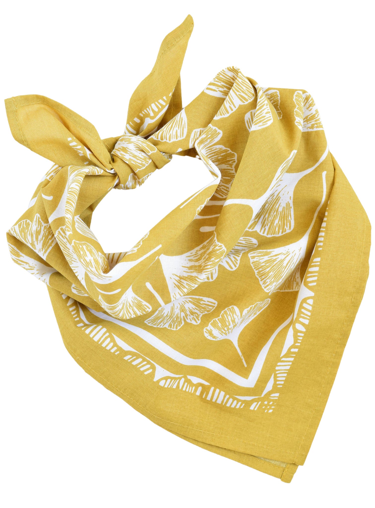 Ginkgo Leaf Bandana - 100% Cotton - Hand Printed - Yellow