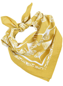 Ginkgo Leaf Bandana - 100% Cotton - Hand Printed - Yellow