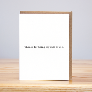 Ride or Die Thank You Letterpress Card