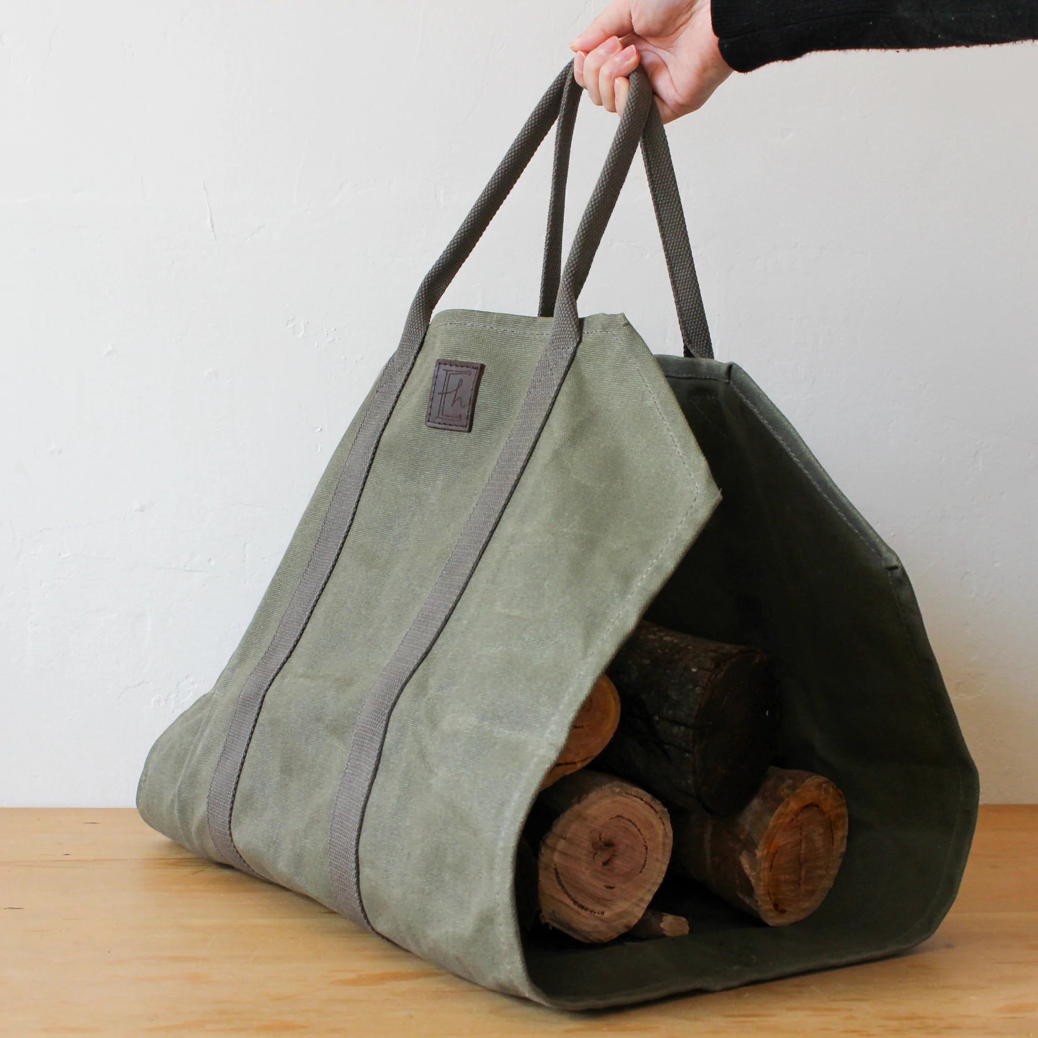 Waxed canvas log discount carrier