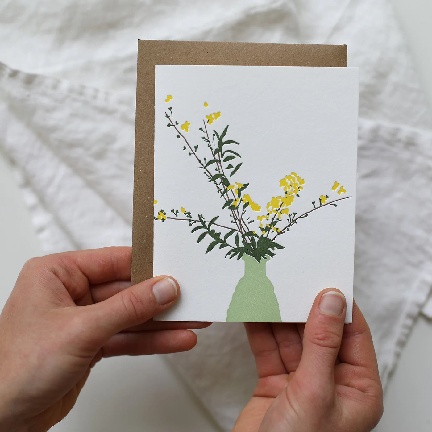 Milk Glass Flowers Letterpress Card