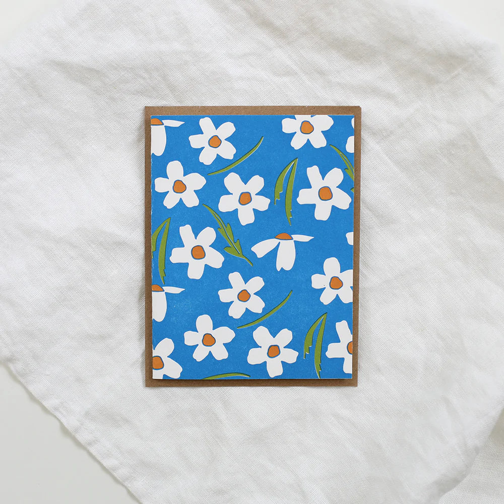 Bold Flower Blue Letterpress Card